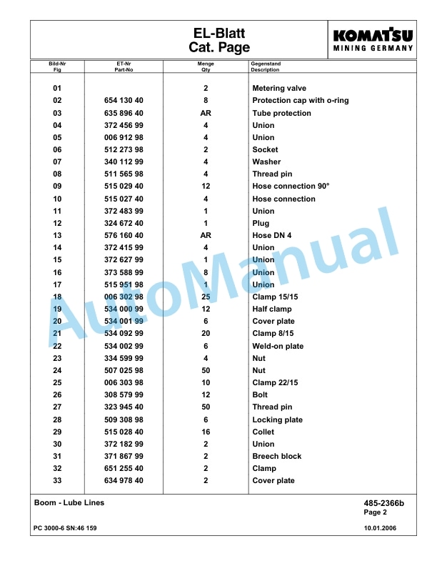Komatsu PC3000-6 Hydraulic Mining Excavator Parts Manual G46159-4