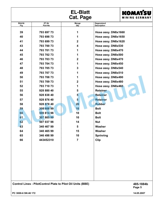 Komatsu PC3000-6 Hydraulic Mining Excavator Parts Manual G46172-3