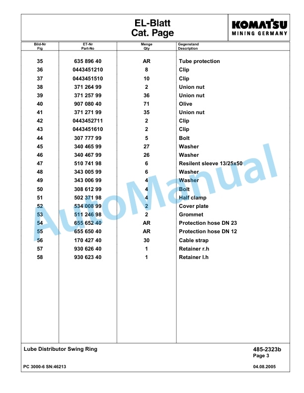 Komatsu PC3000-6 Hydraulic Mining Excavator Parts Manual G46213-4