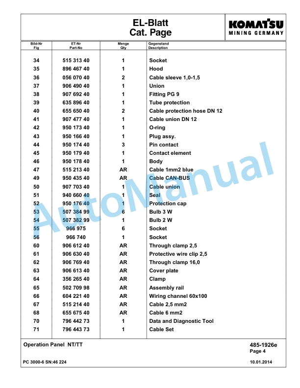 Komatsu PC3000-6 Hydraulic Mining Excavator Parts Manual G46224-3