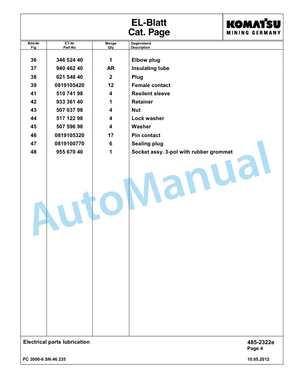 Komatsu PC3000-6 Hydraulic Mining Excavator Parts Manual G46235-4
