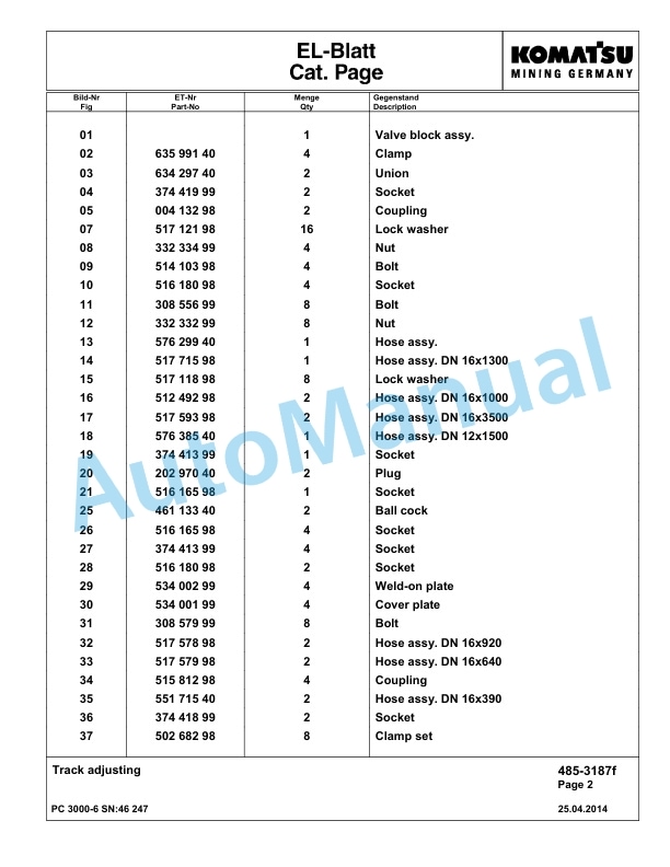 Komatsu PC3000-6 Hydraulic Mining Excavator Parts Manual G46247-4