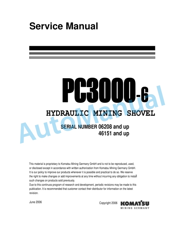 Komatsu PC3000-6 Hydraulic Mining Shovel Service Manual SMPC30006208