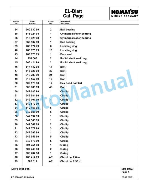 Komatsu PC3000-6E Hydraulic Mining Excavator Parts Manual G06249-5