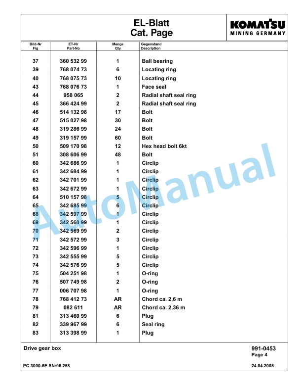 Komatsu PC3000-6E Hydraulic Mining Excavator Parts Manual G06258-5