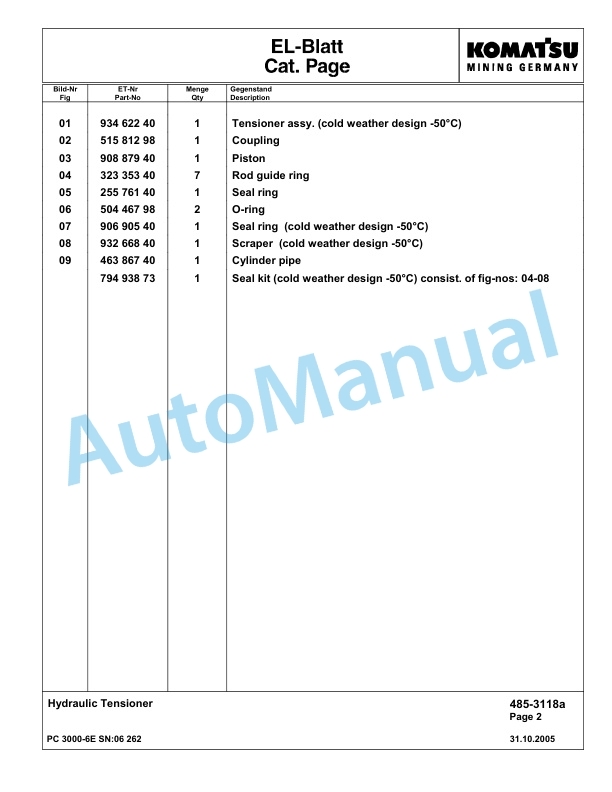 Komatsu PC3000-6E Hydraulic Mining Excavator Parts Manual G06262-4