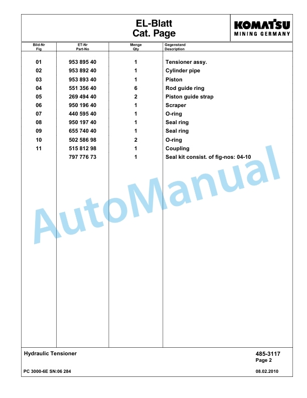 Komatsu PC3000-6E Hydraulic Mining Excavator Parts Manual G06284-4