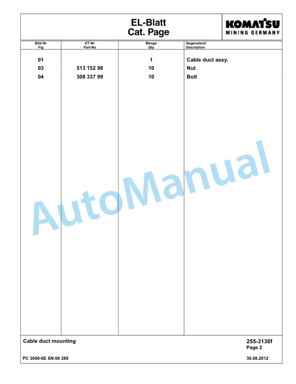 Komatsu PC3000-6E Hydraulic Mining Excavator Parts Manual G06289-3