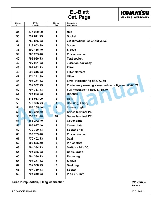 Komatsu PC3000-6E Hydraulic Mining Excavator Parts Manual G06289-5