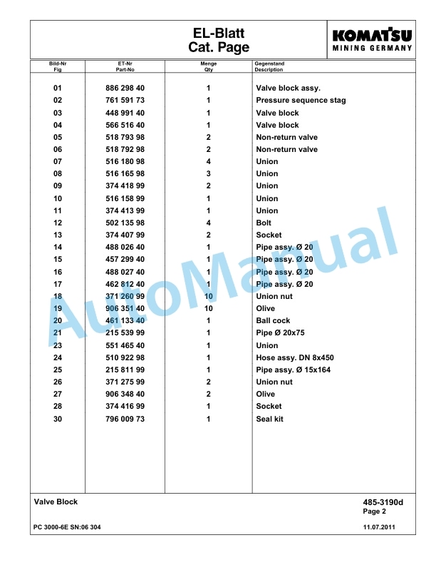 Komatsu PC3000-6E Hydraulic Mining Excavator Parts Manual G06304-4