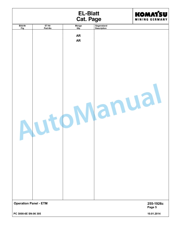 Komatsu PC3000-6E Hydraulic Mining Excavator Parts Manual G06305-2