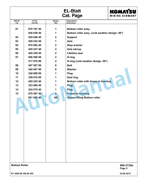 Komatsu PC3000-6E Hydraulic Mining Excavator Parts Manual G06305-4