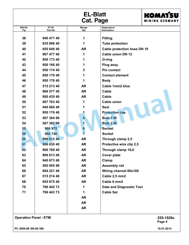 Komatsu PC3000-6E Hydraulic Mining Excavator Parts Manual G06306-2
