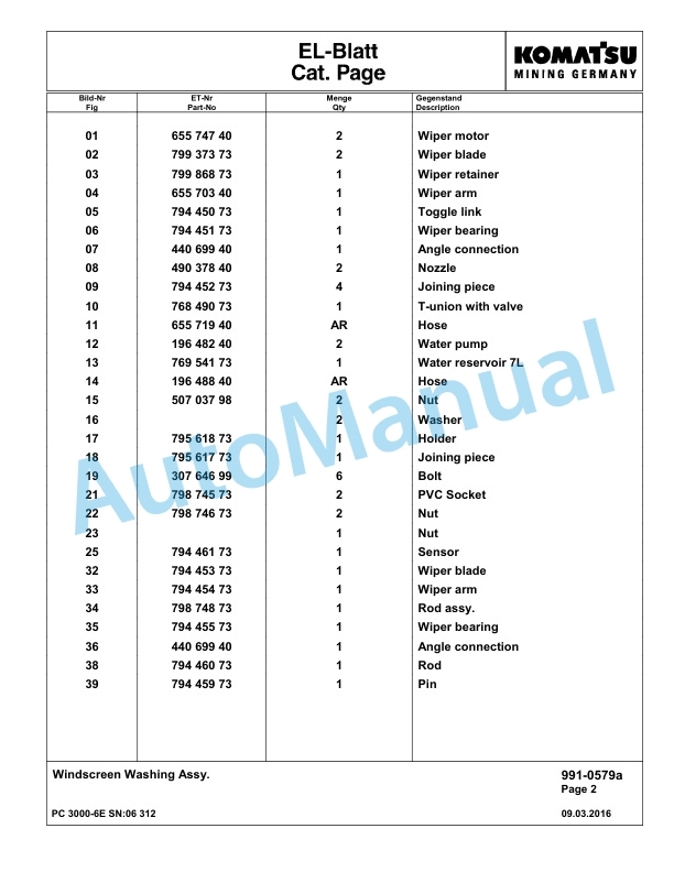 Komatsu PC3000-6E Hydraulic Mining Excavator Parts Manual G06312-5