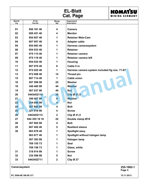 Komatsu PC3000-6E Hydraulic Mining Excavator Parts Manual G06317-2