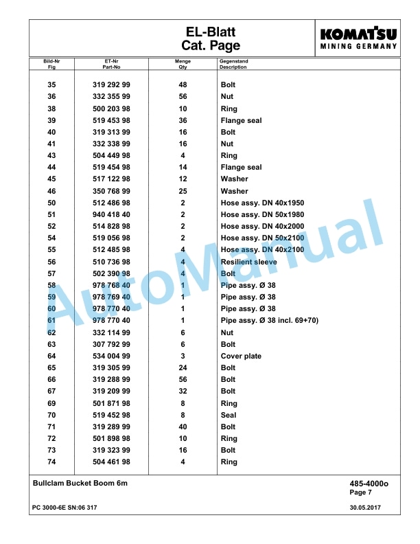 Komatsu PC3000-6E Hydraulic Mining Excavator Parts Manual G06317-4