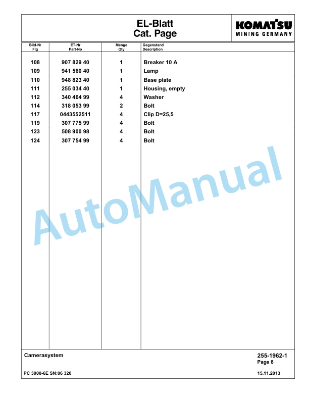 Komatsu PC3000-6E Hydraulic Mining Excavator Parts Manual G06320-2