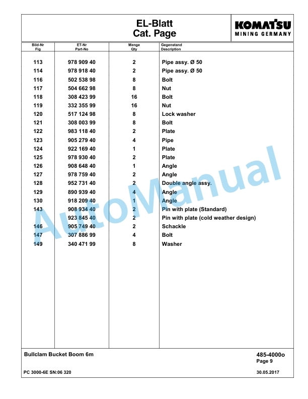 Komatsu PC3000-6E Hydraulic Mining Excavator Parts Manual G06320-4