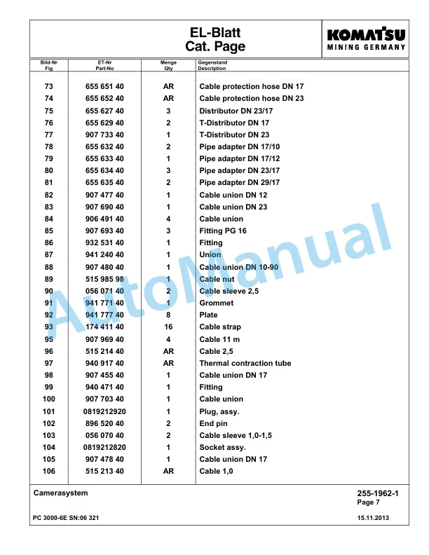Komatsu PC3000-6E Hydraulic Mining Excavator Parts Manual G06321-2