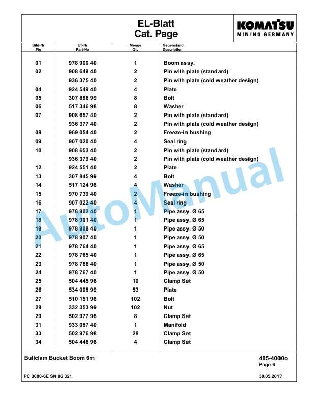 Komatsu PC3000-6E Hydraulic Mining Excavator Parts Manual G06321-4