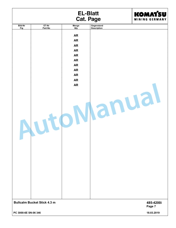 Komatsu PC3000-6E Hydraulic Mining Excavator Parts Manual G06346-4