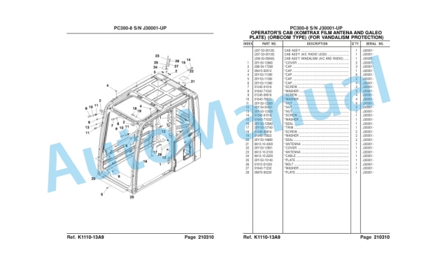 Komatsu PC300SE-8, PC300LCSE-8 Hydraulic Excavator Parts Manual LEPBP30801-3