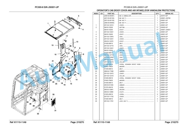 Komatsu PC300SE-8, PC300LCSE-8 Hydraulic Excavator Parts Manual LEPBP30805-3