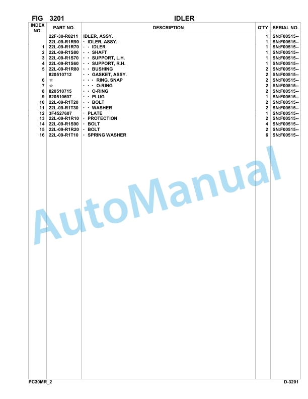 Komatsu PC30MR-2 Hydraulic Excavator Parts Manual F00103-Up-2