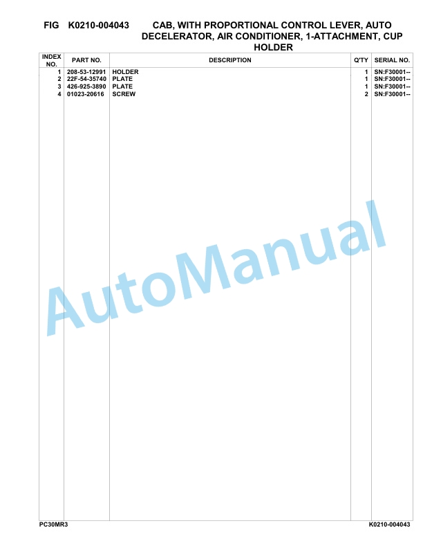 Komatsu PC30MR-3 Hydraulic Excavator Parts Manual F30001-UP-3