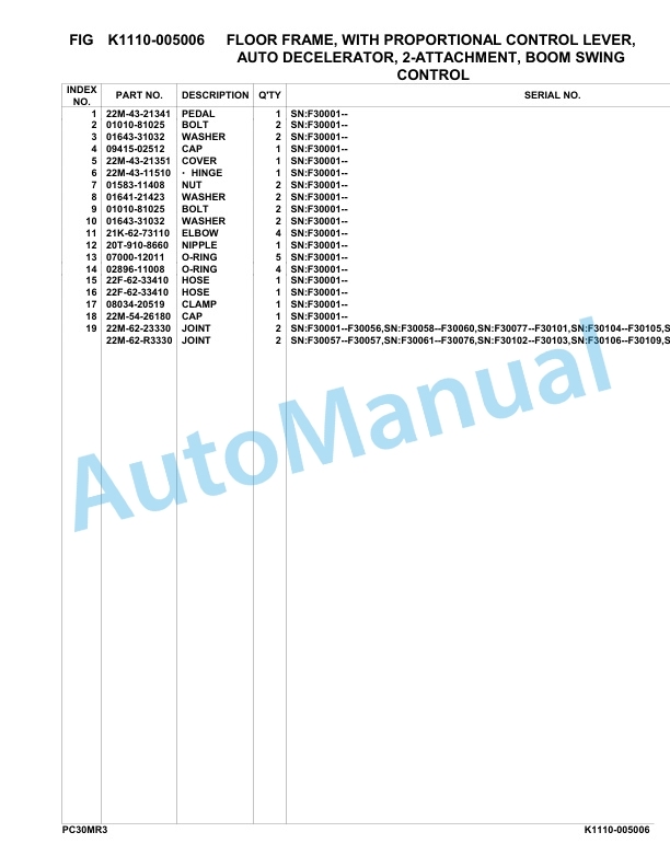 Komatsu PC30MR-3 Hydraulic Excavator Parts Manual F30001-UP-5