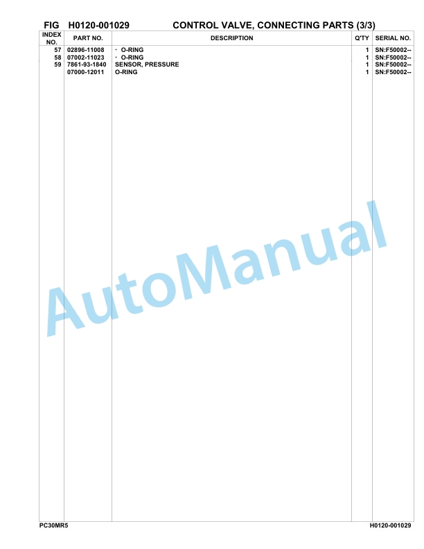 Komatsu PC30MR-5 Hydraulic Excavator Parts Manual F50002-UP-2