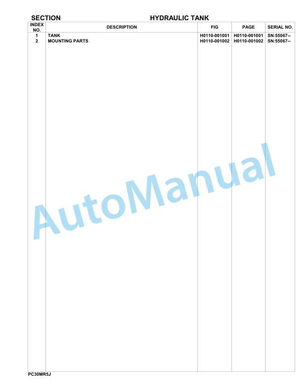Komatsu PC30MR-5 JPN Hydraulic Excavator Parts Manual 55067-UP-2