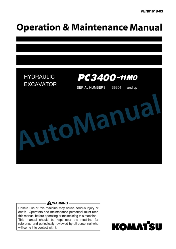 Komatsu PC3400-11M0 Hydraulic Excavator Operation and Maintenance Manual PEN01618-03