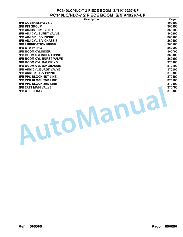 Komatsu PC340LC-7, PC340NLC-7 2 Piece Boom Hydraulic Excavator Parts Manual K40267-UP