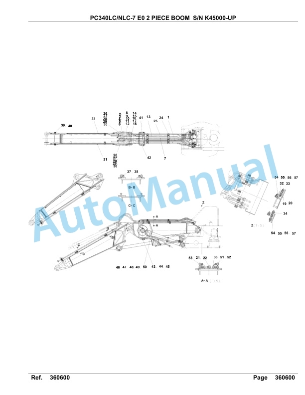 Komatsu PC340LC-7E0, PC340NLC-7E0 2 Piece Boom Hydraulic Excavator Parts Manual K45000-UP-3