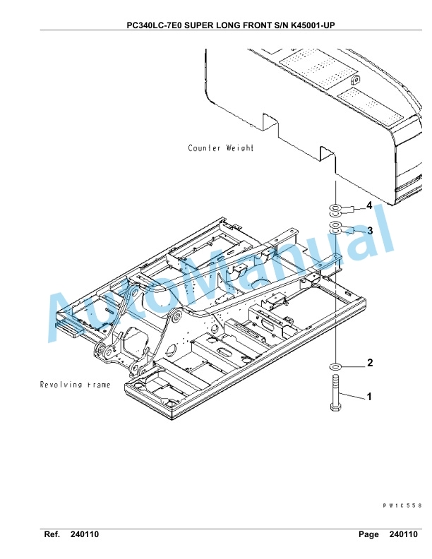 Komatsu PC340LC-7E0 Super Long Front Hydraulic Excavator Parts Manual K45001-UP-3