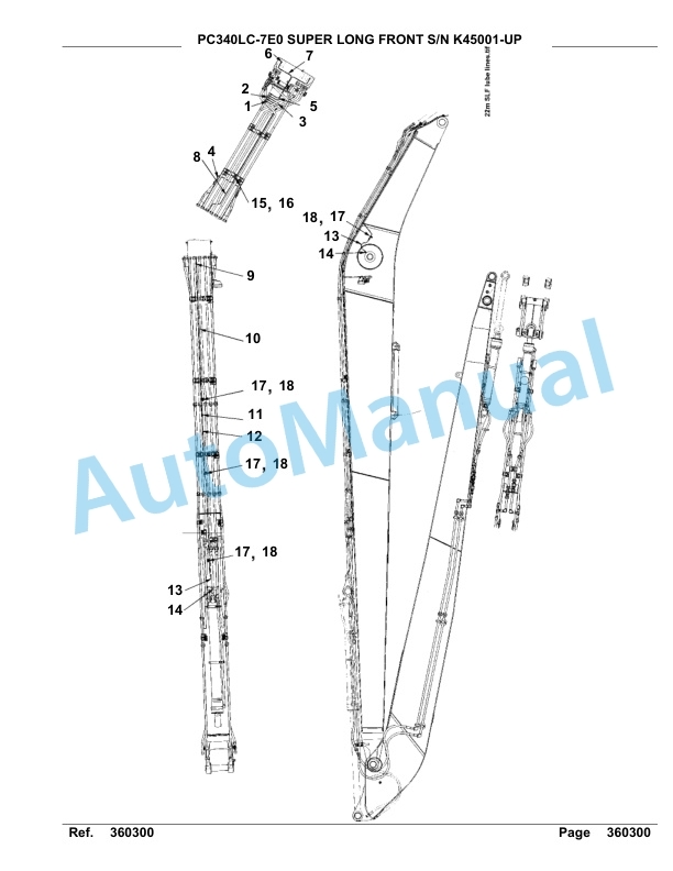 Komatsu PC340LC-7E0 Super Long Front Hydraulic Excavator Parts Manual K45001-UP-4