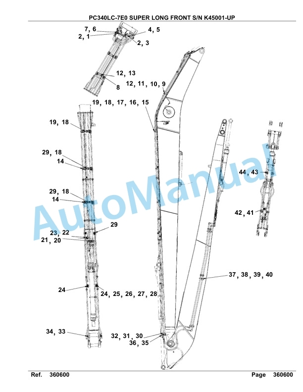Komatsu PC340LC-7E0 Super Long Front Hydraulic Excavator Parts Manual K45001-UP-5