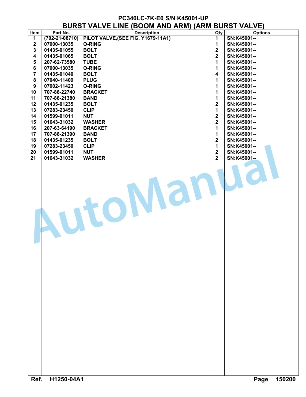 Komatsu PC340LC-7K-E0 Hydraulic Excavator Parts Manual SAA6D2PC-2