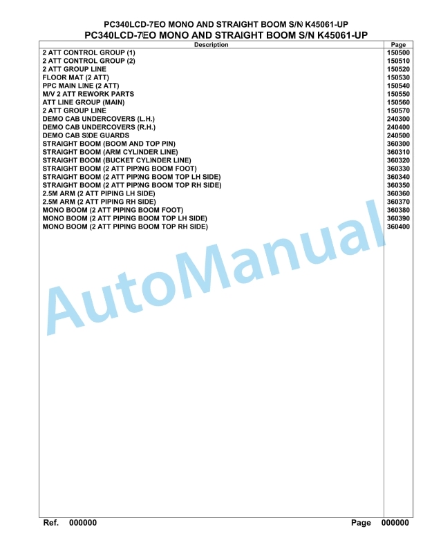 Komatsu PC340LCD-7EO Mono And Straight Boom Hydraulic Excavator Parts Manual K45061-UP