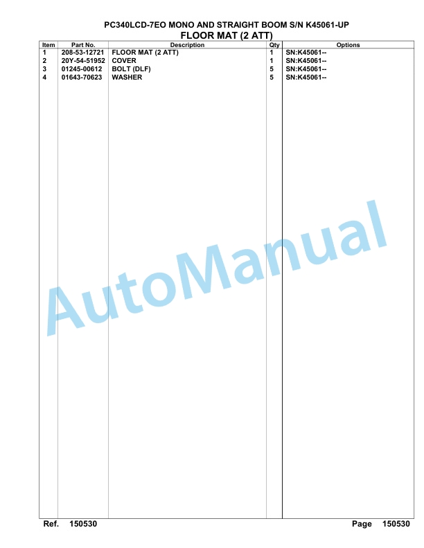 Komatsu PC340LCD-7EO Mono And Straight Boom Hydraulic Excavator Parts Manual K45061-UP-2