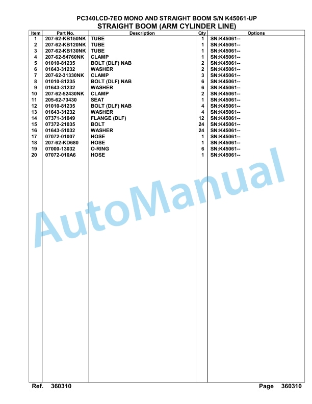 Komatsu PC340LCD-7EO Mono And Straight Boom Hydraulic Excavator Parts Manual K45061-UP-4