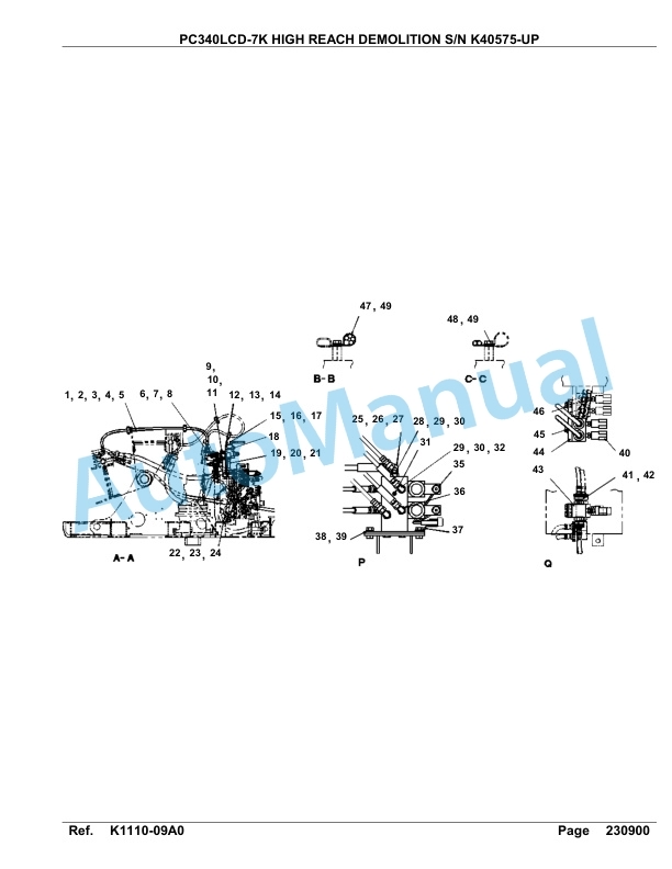Komatsu PC340LCD-7K High Reach Demolition Hydraulic Excavator Parts Manual K40575-UP-3