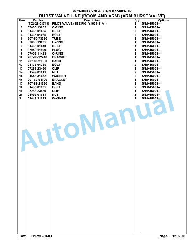 Komatsu PC340NLC-7K-E0 Hydraulic Excavator Parts Manual SAA6D2PC-2