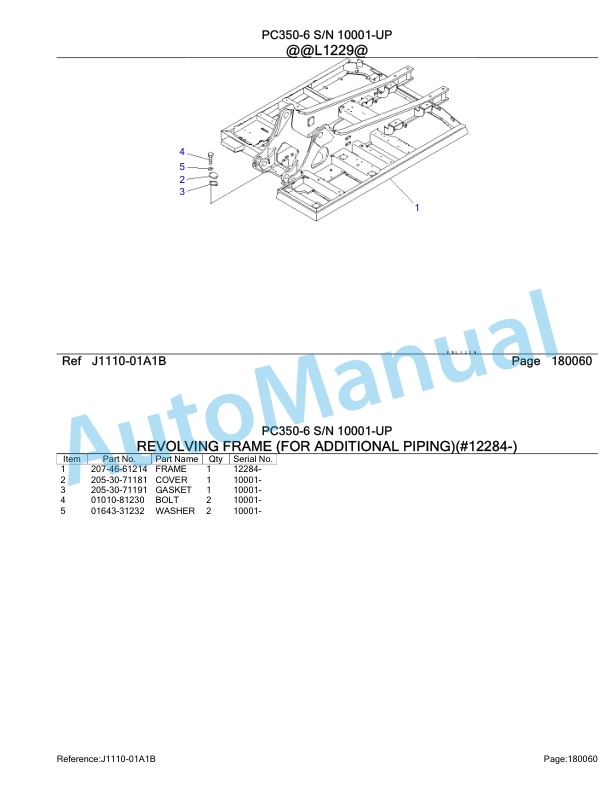 Komatsu PC350-6 Hydraulic Excavator Parts Manual 10001-UP-2