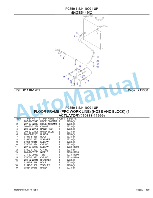 Komatsu PC350-6 Hydraulic Excavator Parts Manual 10001-UP-3