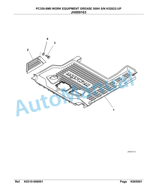 Komatsu PC350-8M0 Work Equipment Grease 500H Hydraulic Excavator Parts Manual PC00054U-3
