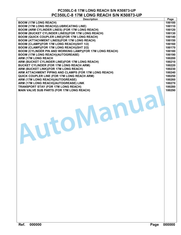 Komatsu PC350LC-8 17M Long Reach Hydraulic Excavator Parts Manual K50873-UP