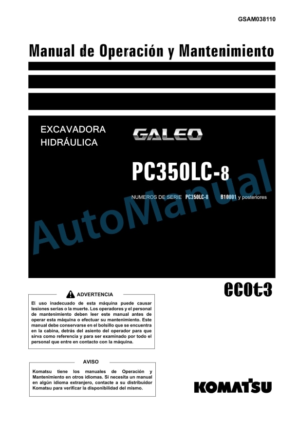 Komatsu PC350LC-8 Hydraulic Excavator Operation and Maintenance Manual GSAM038110
