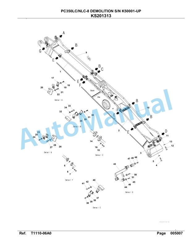 Komatsu PC350LC-8, PC350NLC-8 Demolition Hydraulic Excavator Parts Manual K50001-UP-5